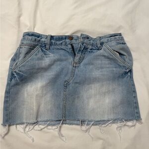 Denim Blue Frayed Hem Skirt